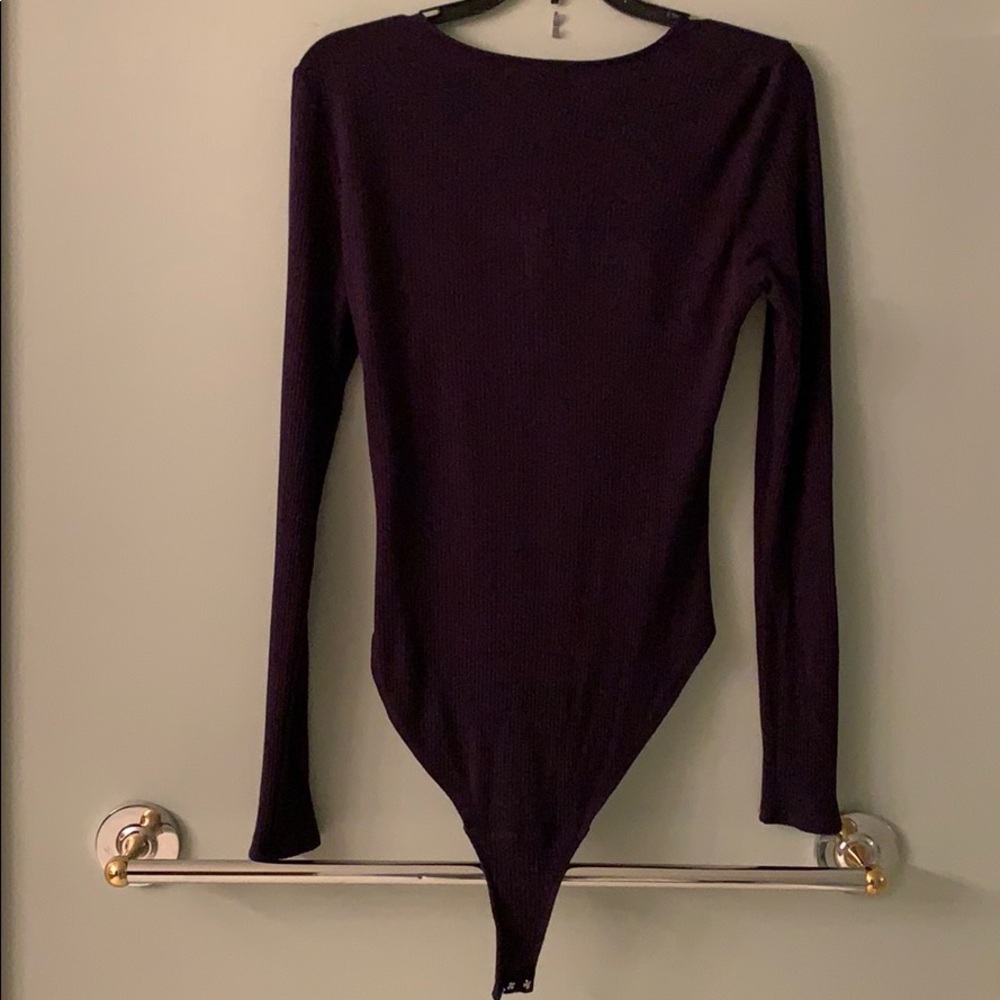Trouve Navy Blue Rib Lace Up Long Sleeve Bodysuit - Picture 7 of 7